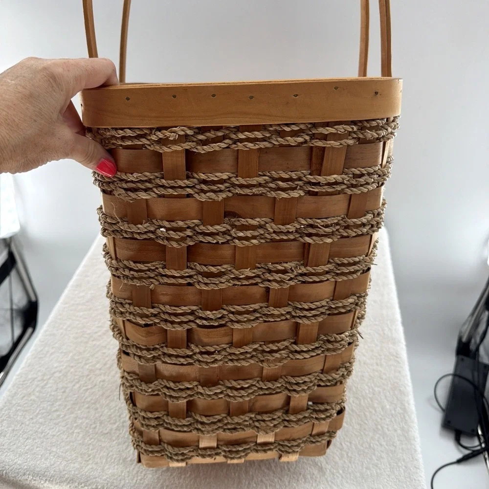 Wood Stair Step Basket Rustic Woven Cottage Farmhouse Storage Decorative
